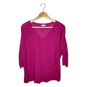 J. Jill Linen Viscose Rayon Magenta V-Neck 3/4 Sleeve Sweater Size L